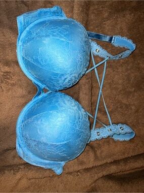 Victoria's Secret Bright Blue Lace Push-Up Bra with Strappy Front